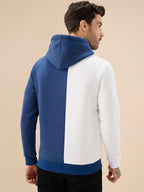 Mens Colorblock Chest Typography Print Full Sleeve Hooded Fleece Sweatshirt