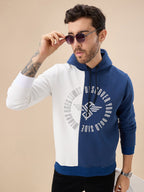 Mens Colorblock Chest Typography Print Full Sleeve Hooded Fleece Sweatshirt