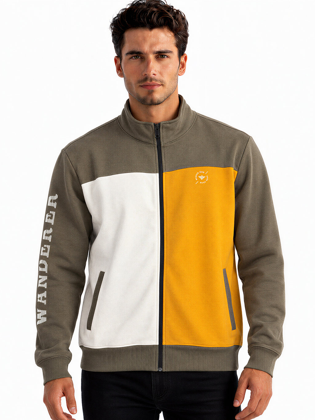 Men's Colourblocked Typography Fleece Sweatshirt