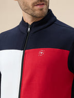 Men's Colourblocked Mock Collar Fleece Sweatshirt with Typography Print Full Sleeves