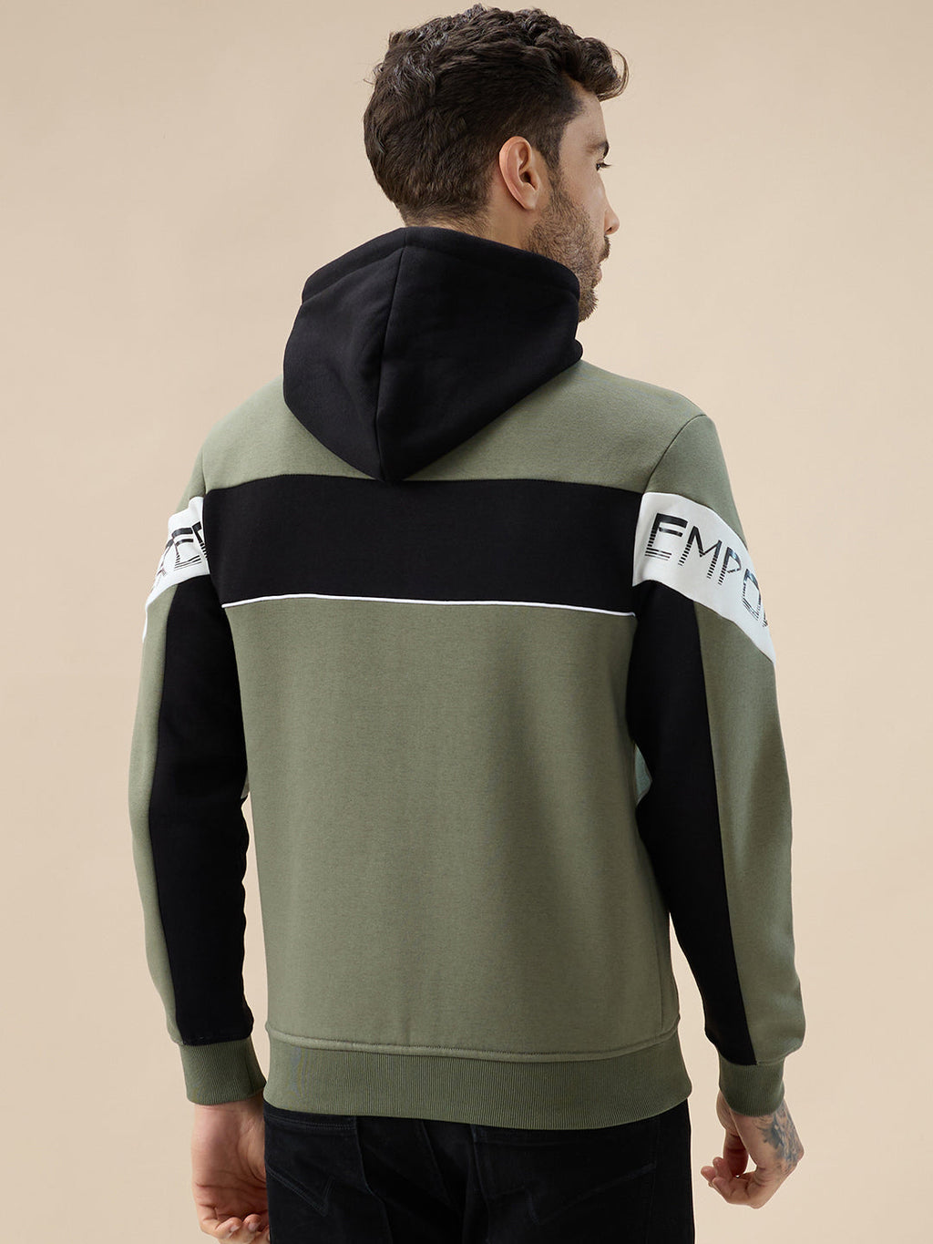 Men's Mix & Match Full Sleeves Hooded Fleece Sweatshirt with Zipper Closure