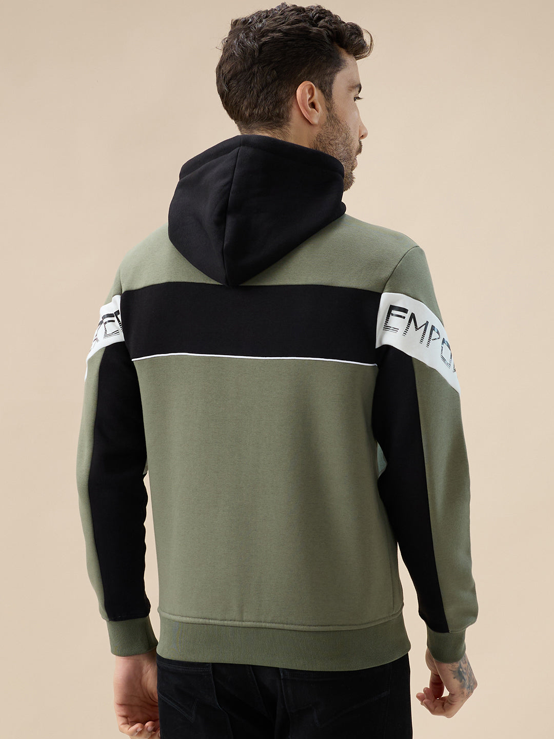 Men's Mix & Match Full Sleeves Hooded Fleece Sweatshirt with Zipper Closure