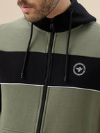 Men's Mix & Match Full Sleeves Hooded Fleece Sweatshirt with Zipper Closure