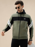 Men's Mix & Match Full Sleeves Hooded Fleece Sweatshirt with Zipper Closure