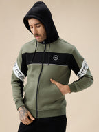 Men's Mix & Match Full Sleeves Hooded Fleece Sweatshirt with Zipper Closure