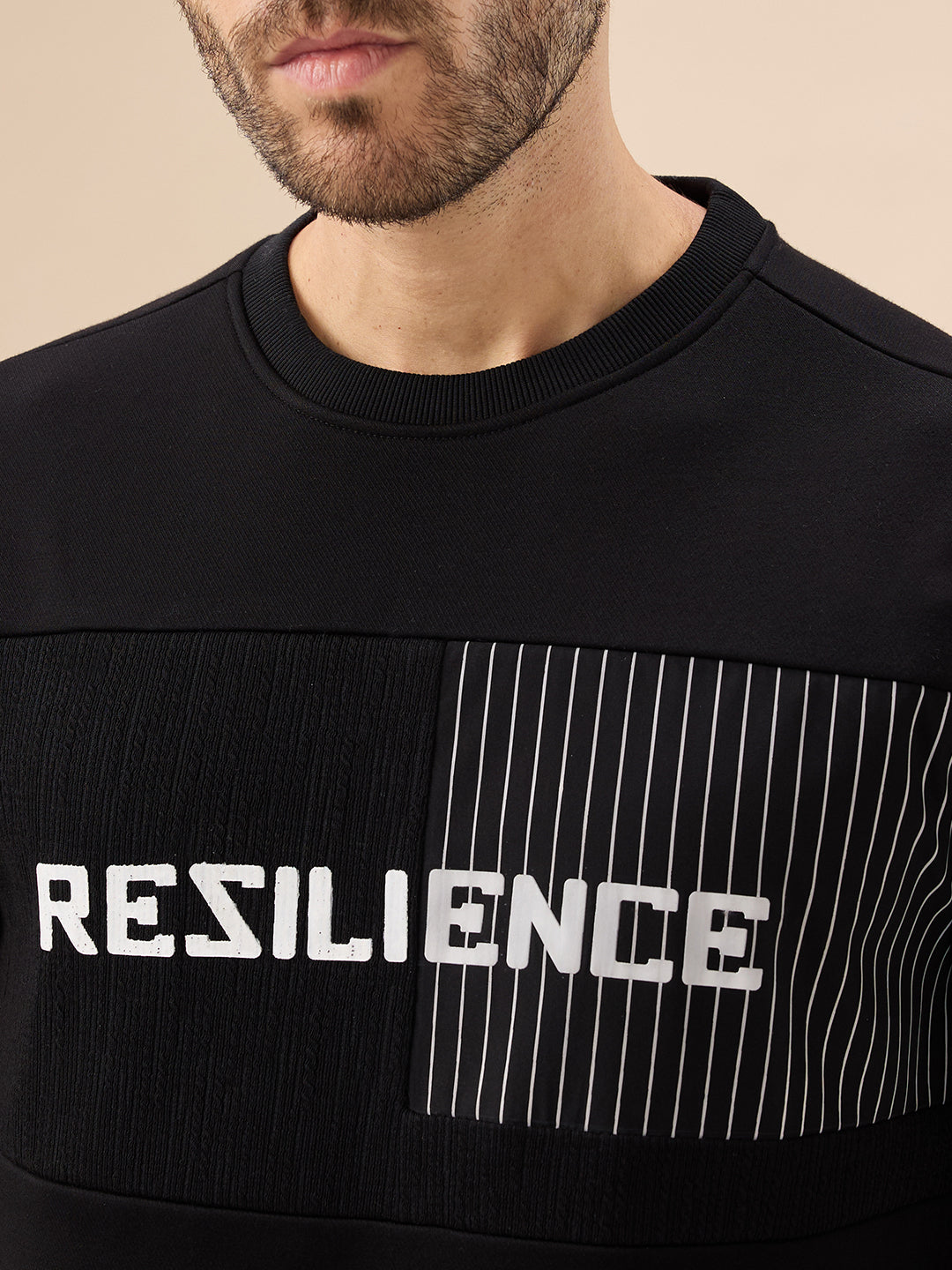 Mens Typography Print Full Sleeve Round Neck Fleece Sweatshirt