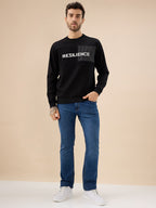 Mens Typography Print Full Sleeve Round Neck Fleece Sweatshirt