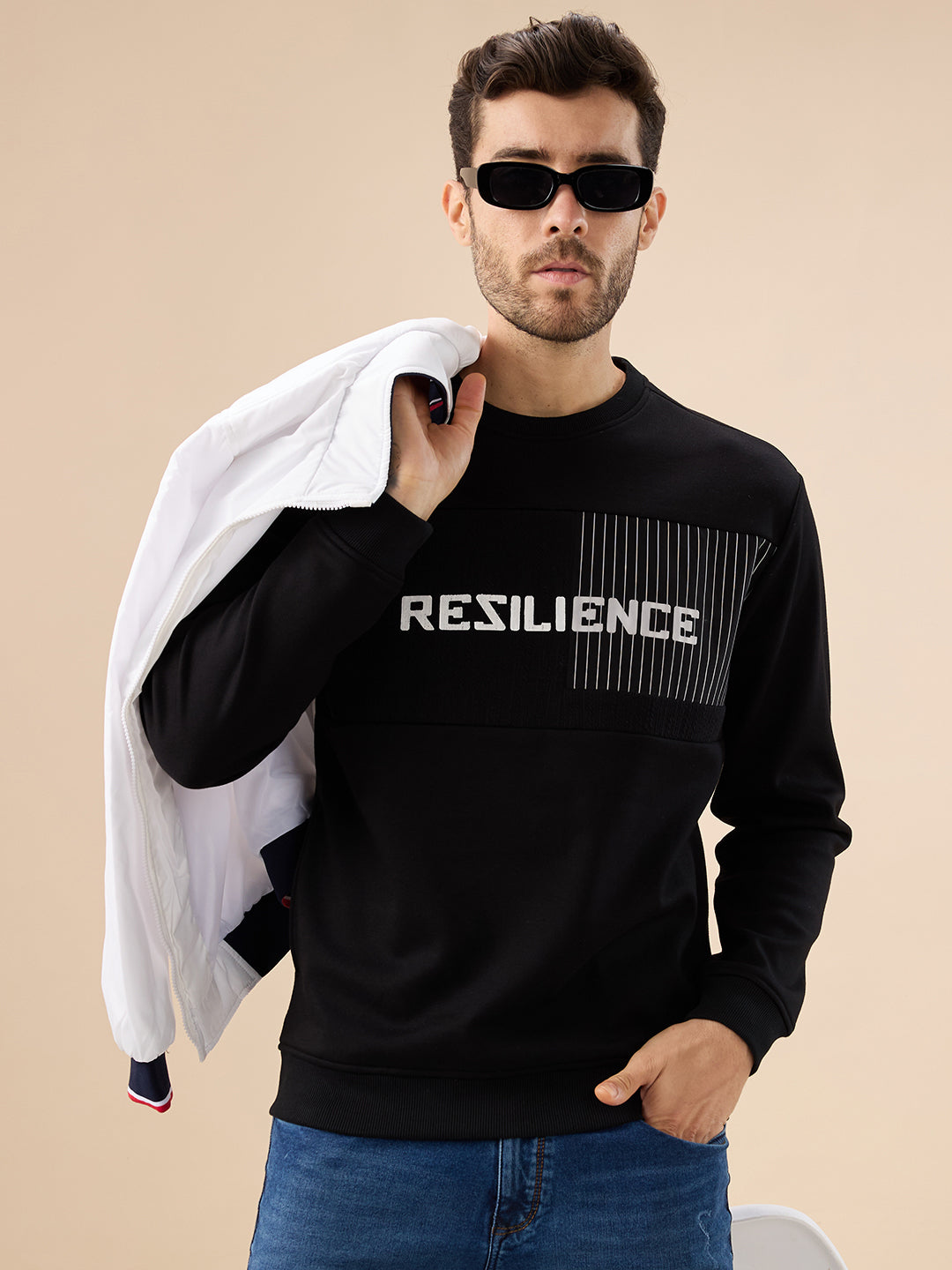 Mens Typography Print Full Sleeve Round Neck Fleece Sweatshirt