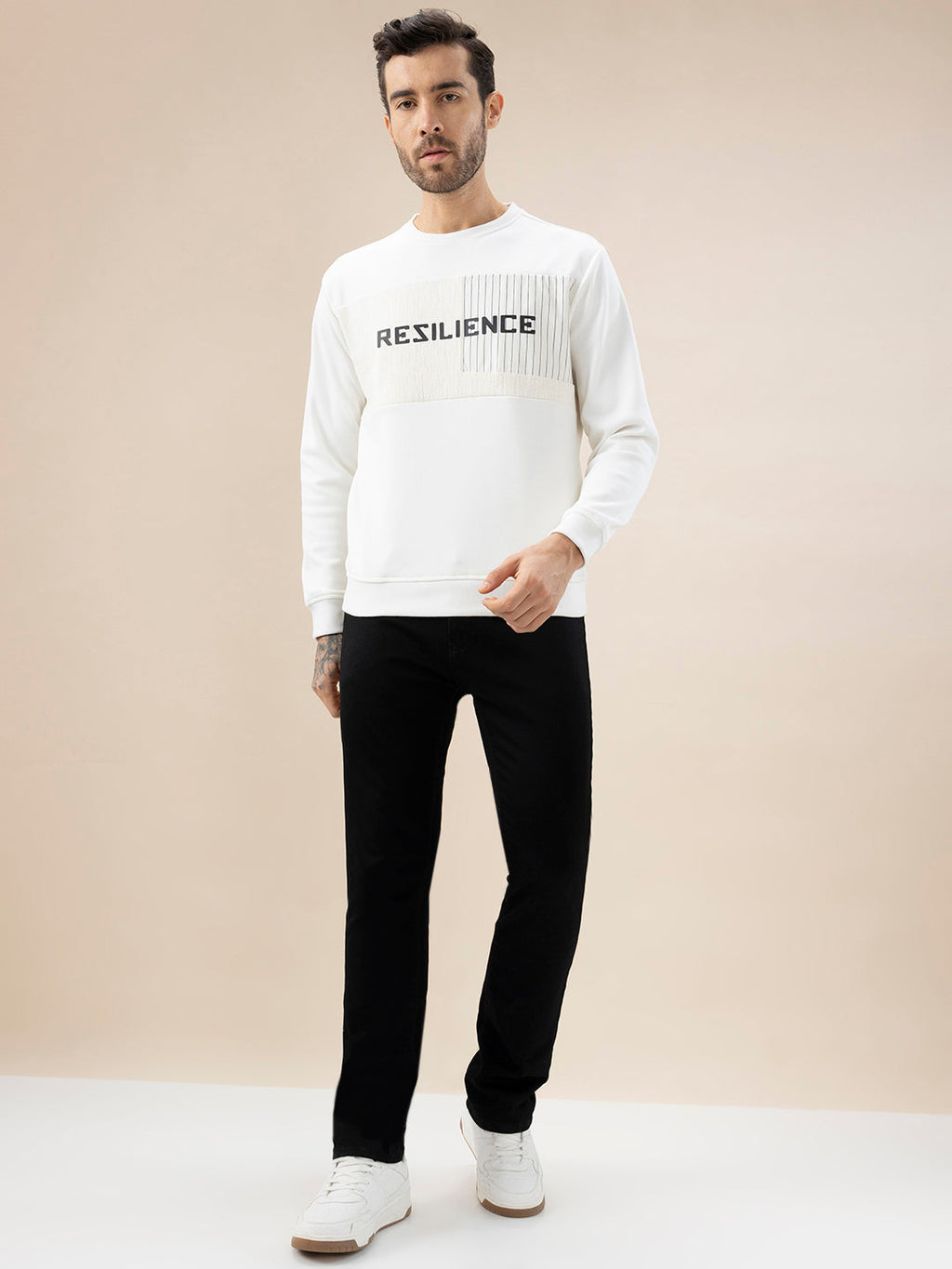 Mens Typography Print Full Sleeve Round Neck Fleece Sweatshirt