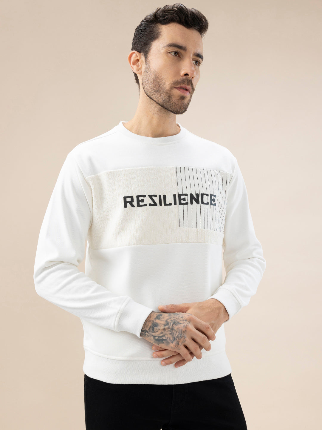 Mens Typography Print Full Sleeve Round Neck Fleece Sweatshirt