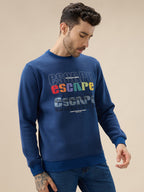 Mens Front Typography Print Full Sleeves Round Neck Fleece Sweatshirt