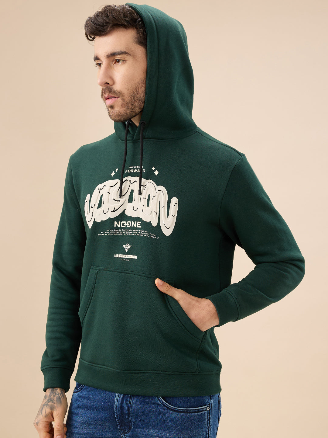 Men's Chest Typography Print Full Sleeve Hooded Fleece Sweatshirt Secondary image