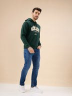Men's Chest Typography Print Full Sleeve Hooded Fleece Sweatshirt