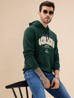 Men's Chest Typography Print Full Sleeve Hooded Fleece Sweatshirt