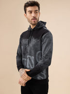 Men's Chest Embossed Print Full Sleeve Hooded Fleece Sweatshirt