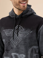 Men's Chest Embossed Print Full Sleeve Hooded Fleece Sweatshirt