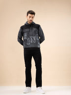 Men's Chest Embossed Print Full Sleeve Hooded Fleece Sweatshirt