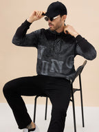 Men's Chest Embossed Print Full Sleeve Hooded Fleece Sweatshirt