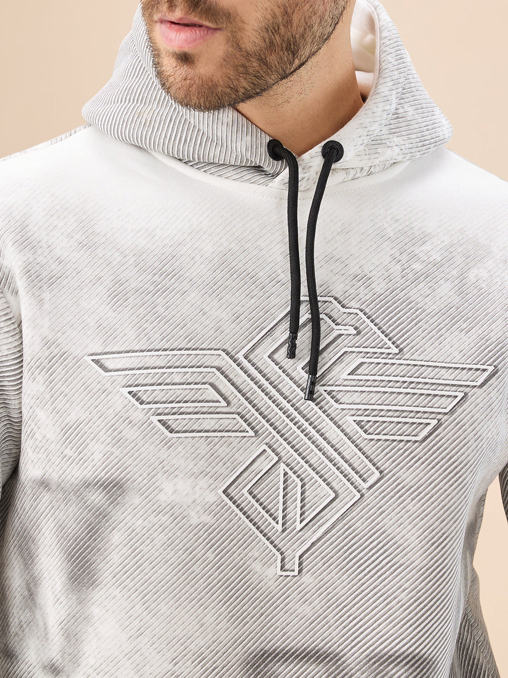 Men's Chest Embossed Print Full Sleeve Hooded Fleece Sweatshirt