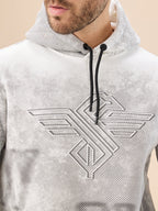 Men's Chest Embossed Print Full Sleeve Hooded Fleece Sweatshirt