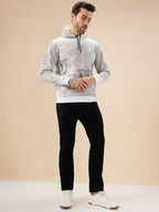 Men's Chest Embossed Print Full Sleeve Hooded Fleece Sweatshirt