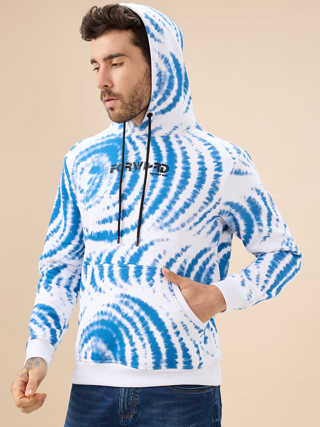 Men's Tie-Dye Print Hooded Fleece Sweatshirt with Kangaroo Pocket