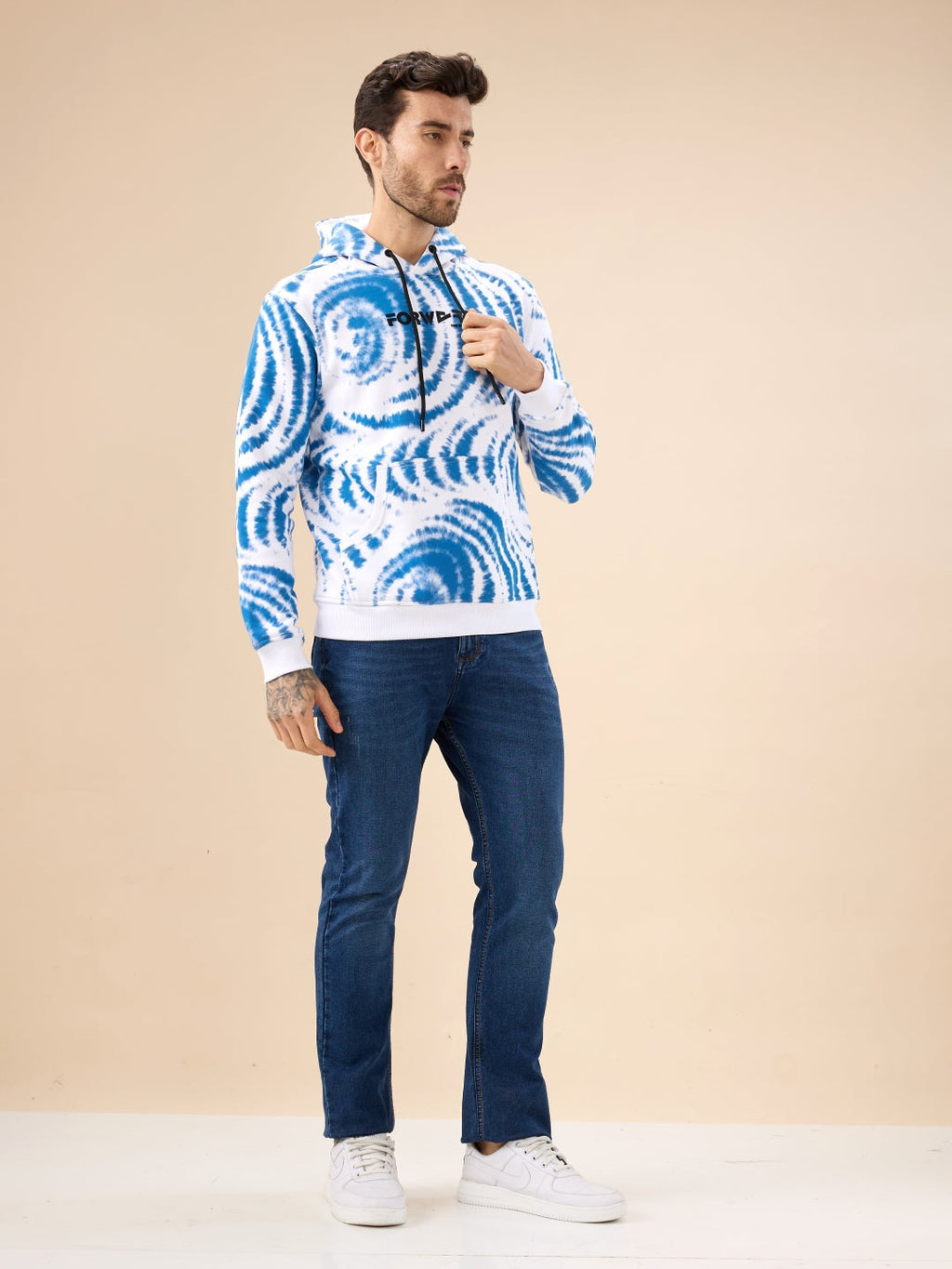 Men's Tie-Dye Print Hooded Fleece Sweatshirt with Kangaroo Pocket