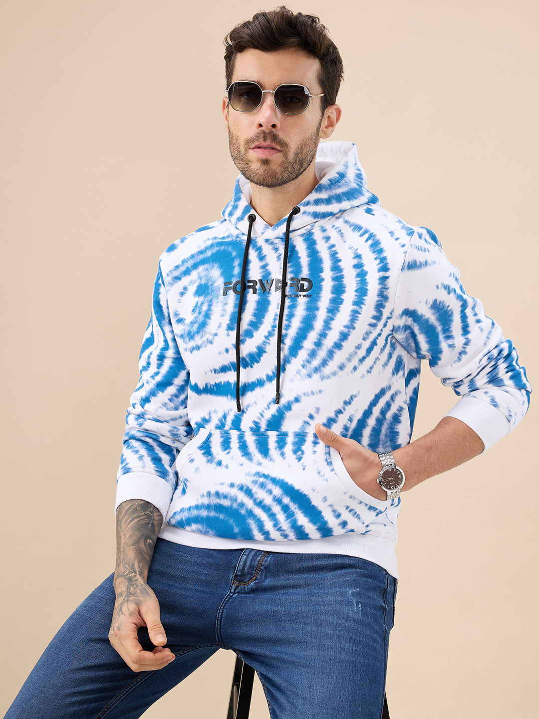Men's Tie-Dye Print Hooded Fleece Sweatshirt with Kangaroo Pocket