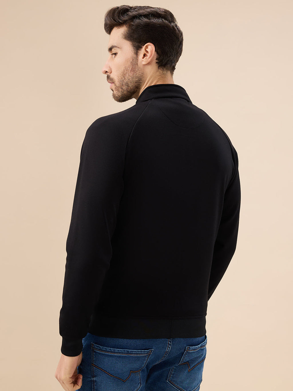 Men's Solid Zip-Front Fleece Sweatshirt with Mock Collar