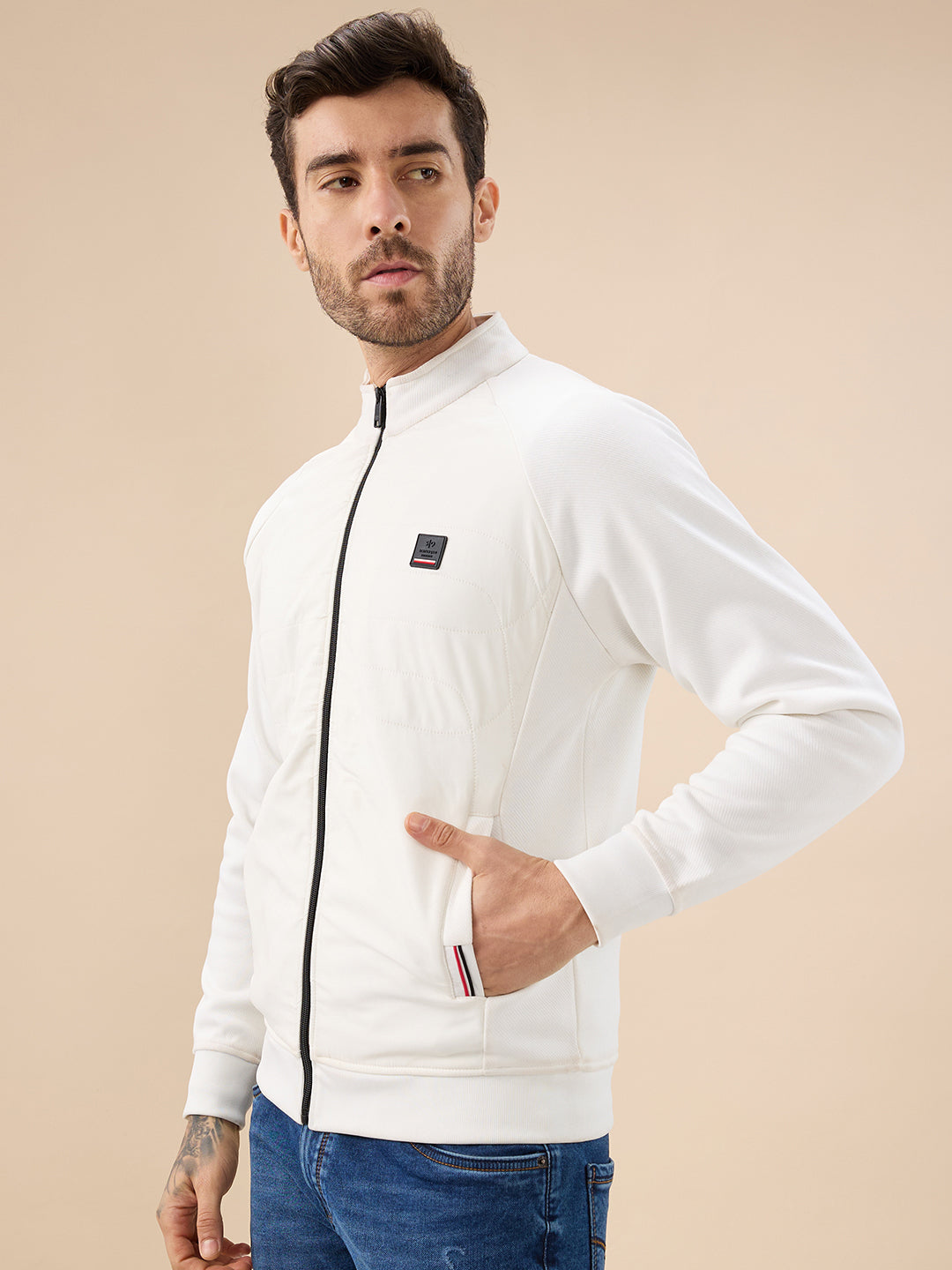 Men's Solid Zip-Front Fleece Sweatshirt with Mock Collar Secondary image