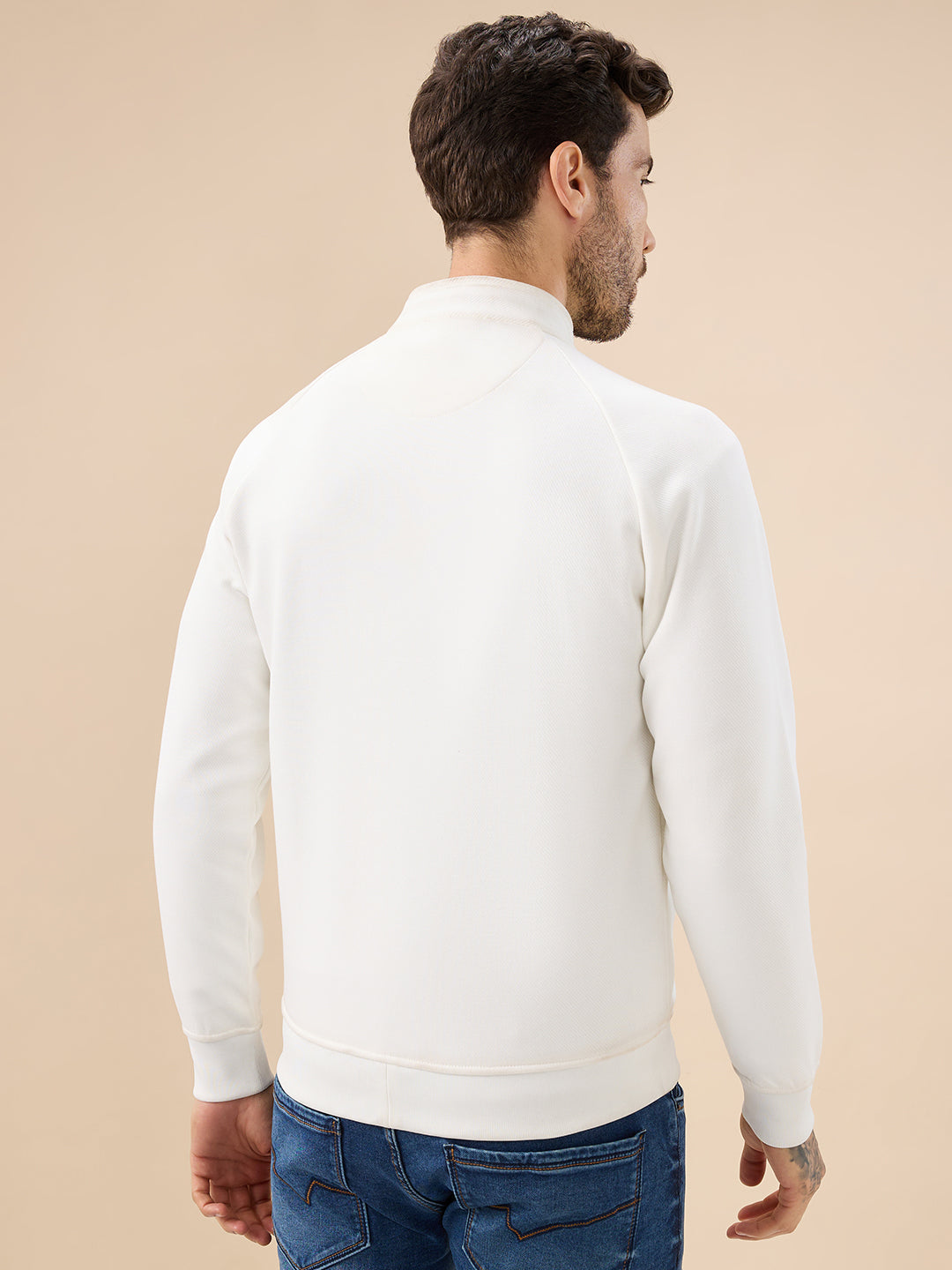 Men's Solid Zip-Front Fleece Sweatshirt with Mock Collar