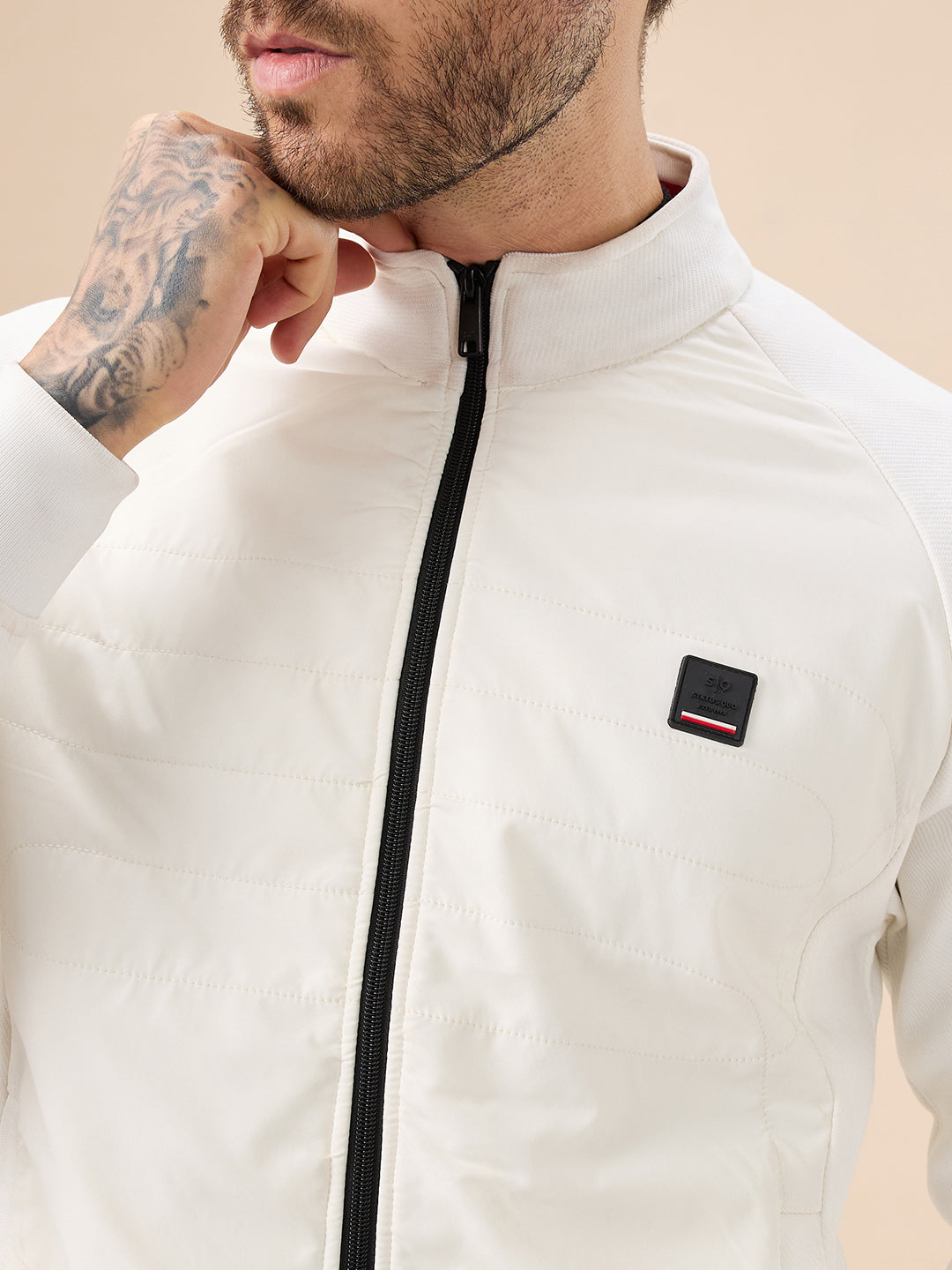 Men's Solid Zip-Front Fleece Sweatshirt with Mock Collar