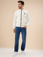 Men's Solid Zip-Front Fleece Sweatshirt with Mock Collar