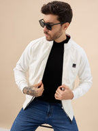 Men's Solid Zip-Front Fleece Sweatshirt with Mock Collar