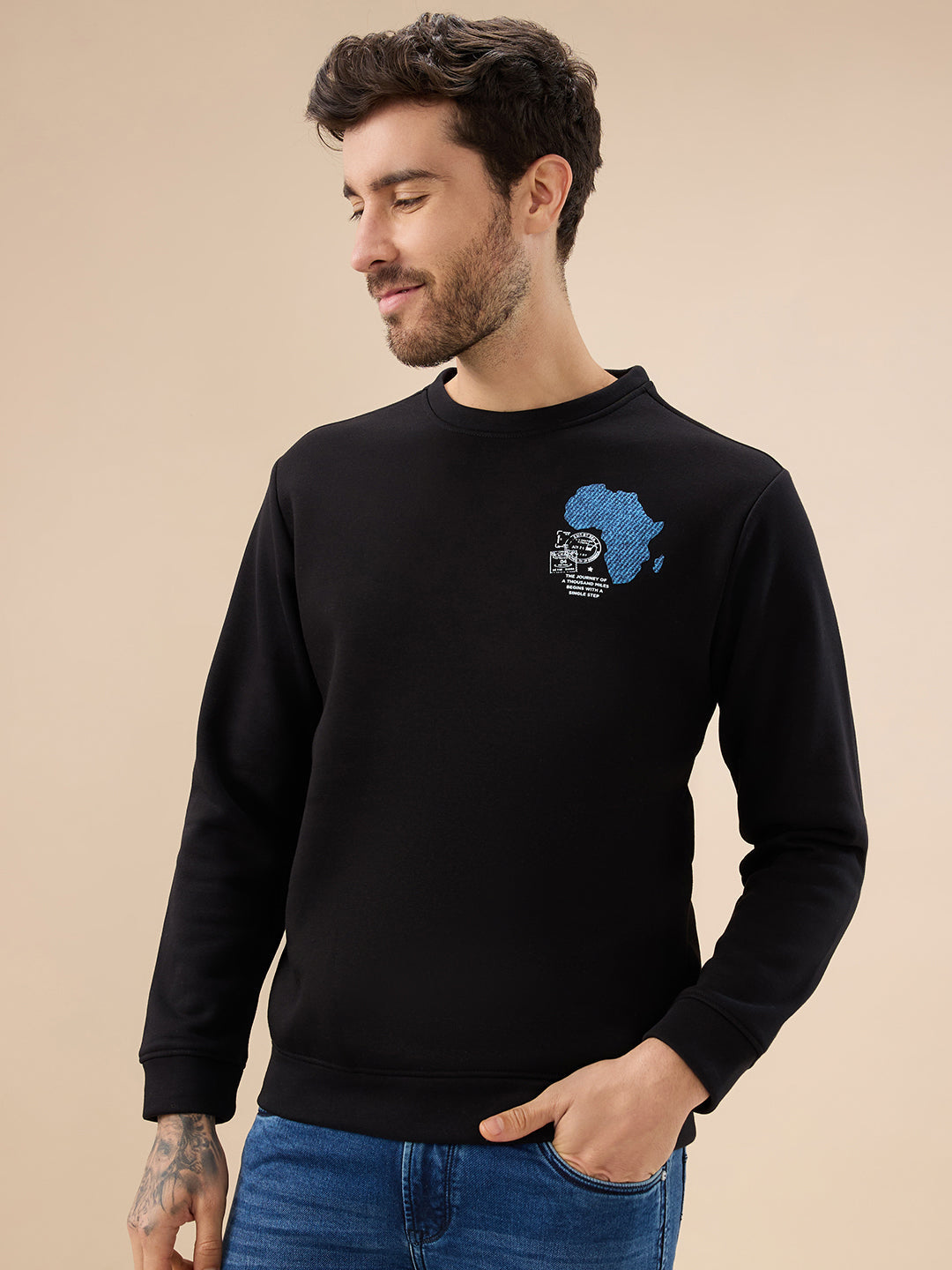 Men's Chest & Back Graphic Print Full Sleeve Round Neck Fleece Sweatshirt Secondary image