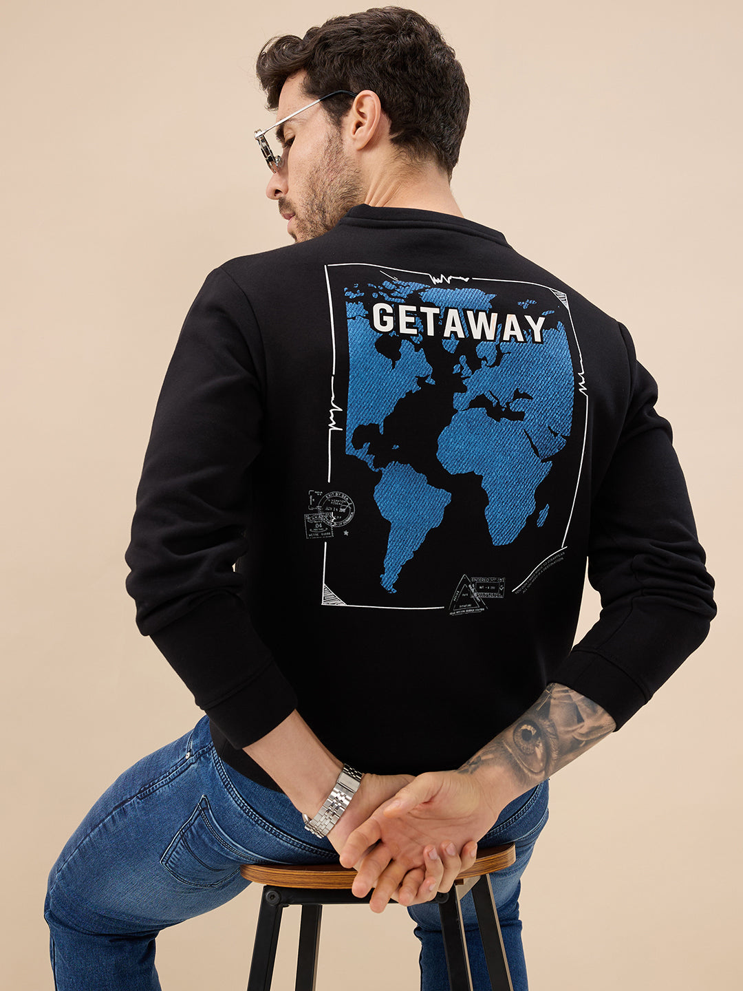 Men's Chest & Back Graphic Print Full Sleeve Round Neck Fleece Sweatshirt