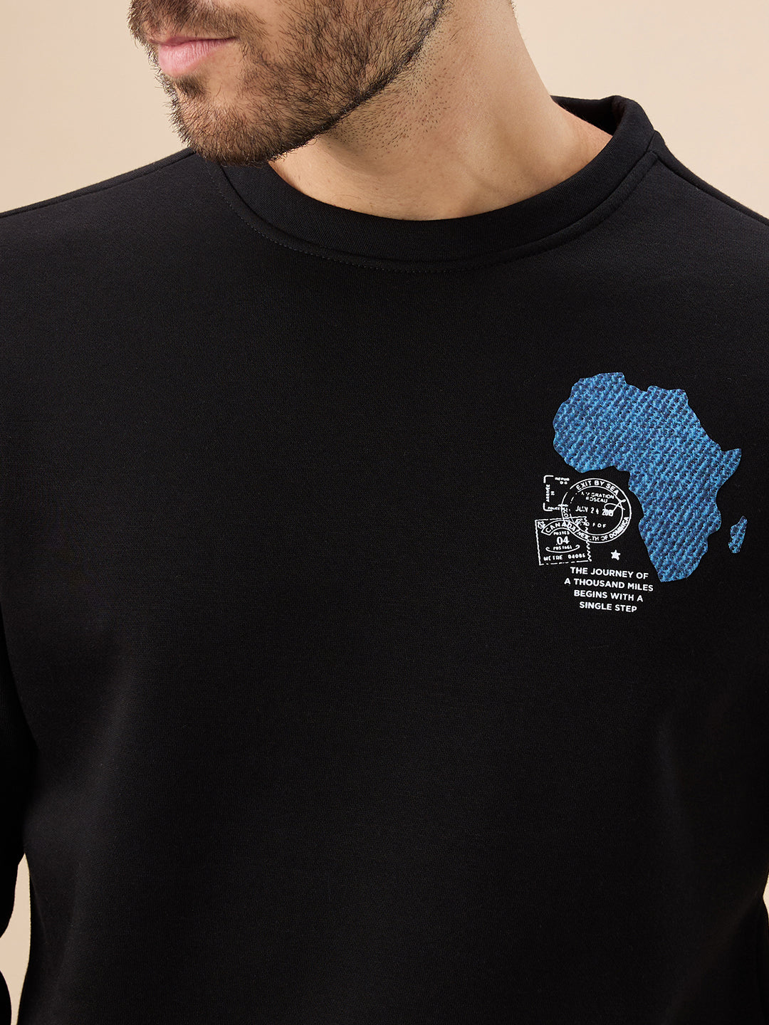 Men's Chest & Back Graphic Print Full Sleeve Round Neck Fleece Sweatshirt