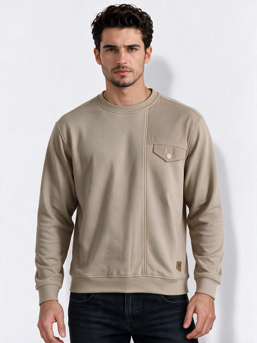 Men’s Cotton Blend Solid Round Neck Regular Fit Sweatshirt