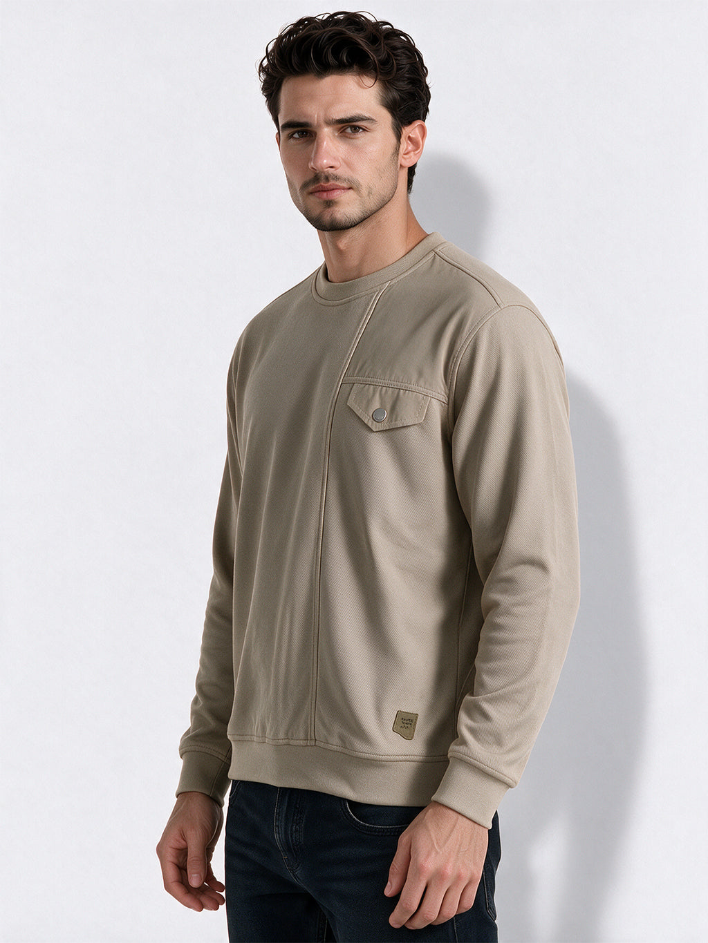 Men’s Cotton Blend Solid Round Neck Regular Fit Sweatshirt