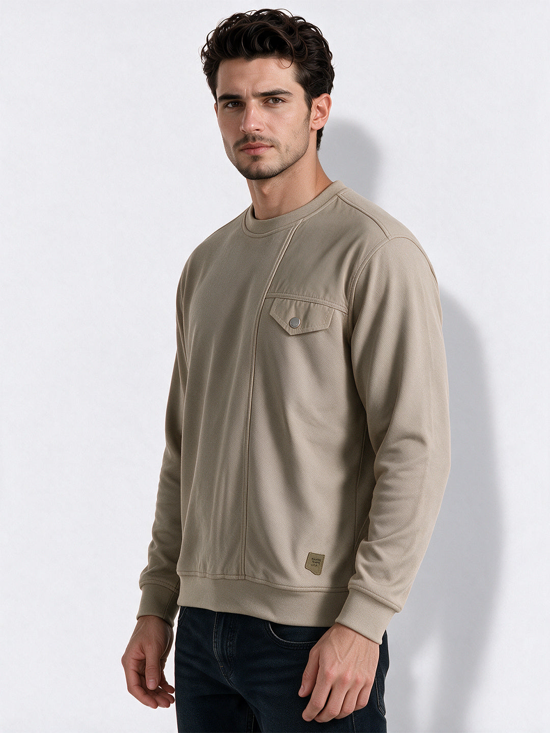 Men’s Cotton Blend Solid Round Neck Regular Fit Sweatshirt