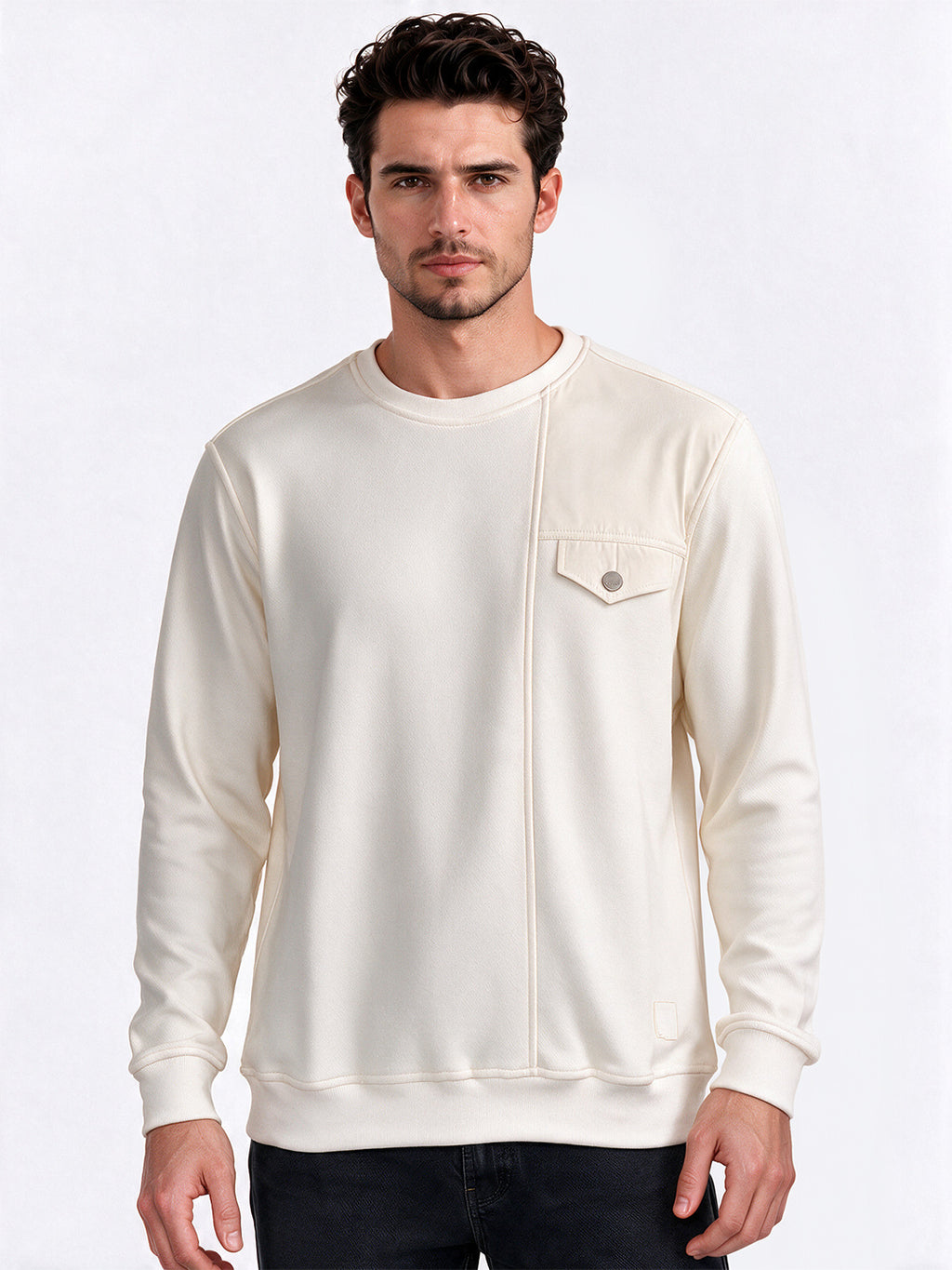 Men's Solid Regular Fit Round Neck Long Sleeve Sweatshirt