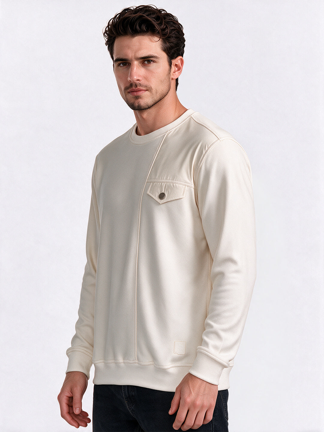 Men's Solid Regular Fit Round Neck Long Sleeve Sweatshirt