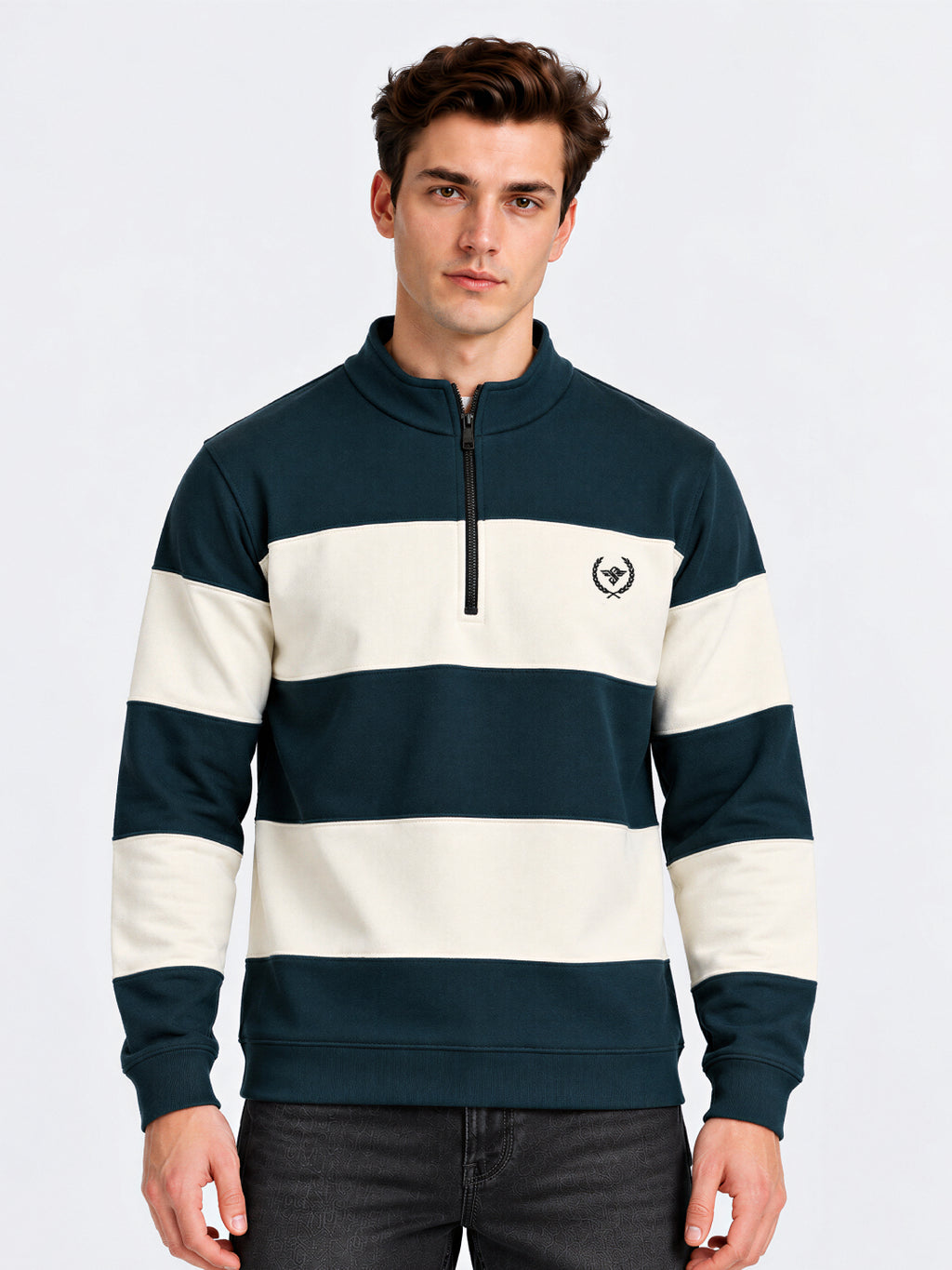 Teal Stripe Half-Zip Sweatshirt