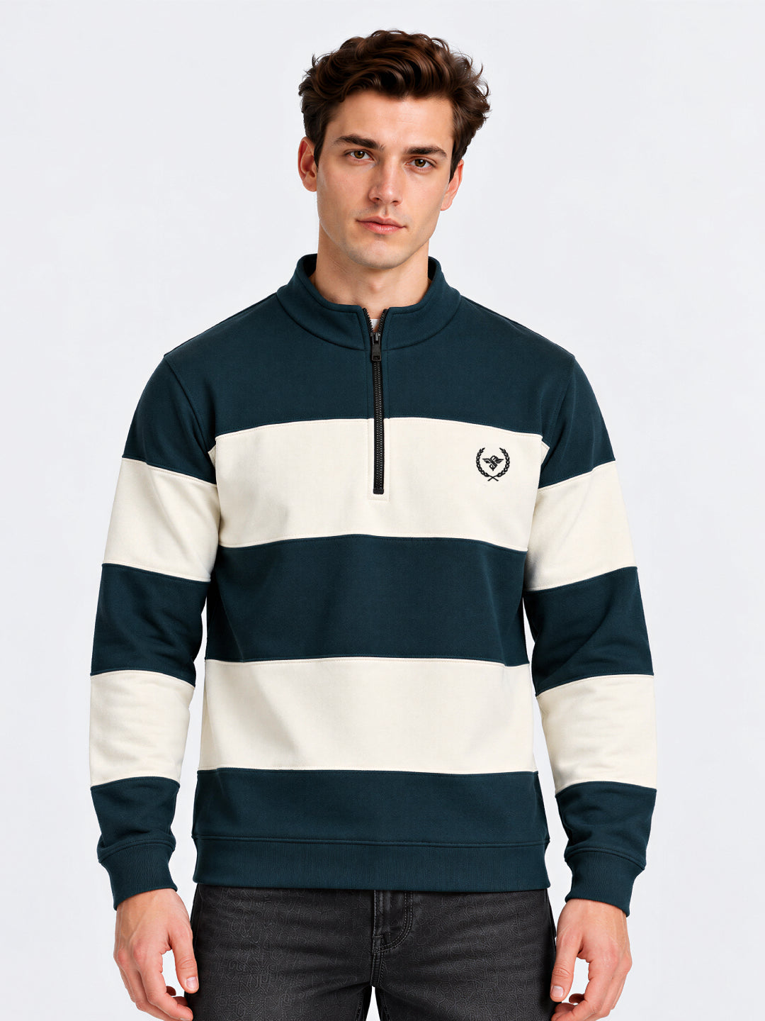 Teal Stripe Half-Zip Sweatshirt