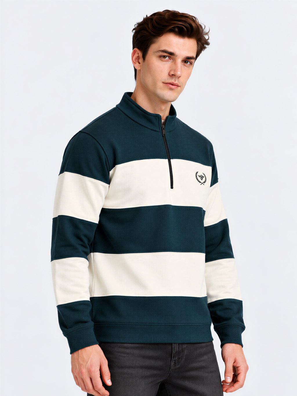 Teal Stripe Half-Zip Sweatshirt