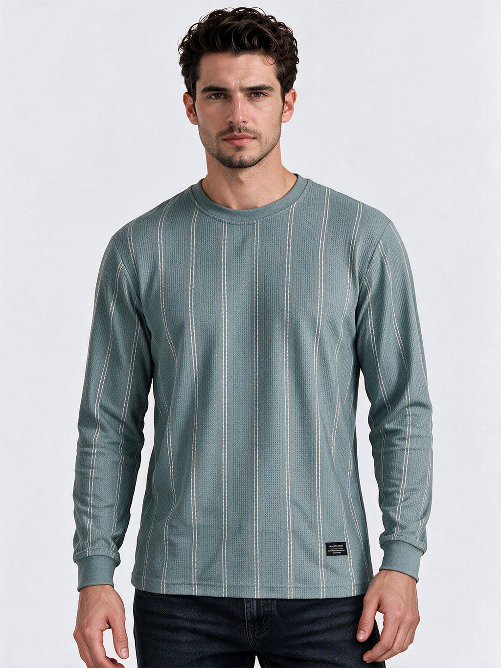 Men's Blended Striped Round Neck Regular Fit Sweatshirt
