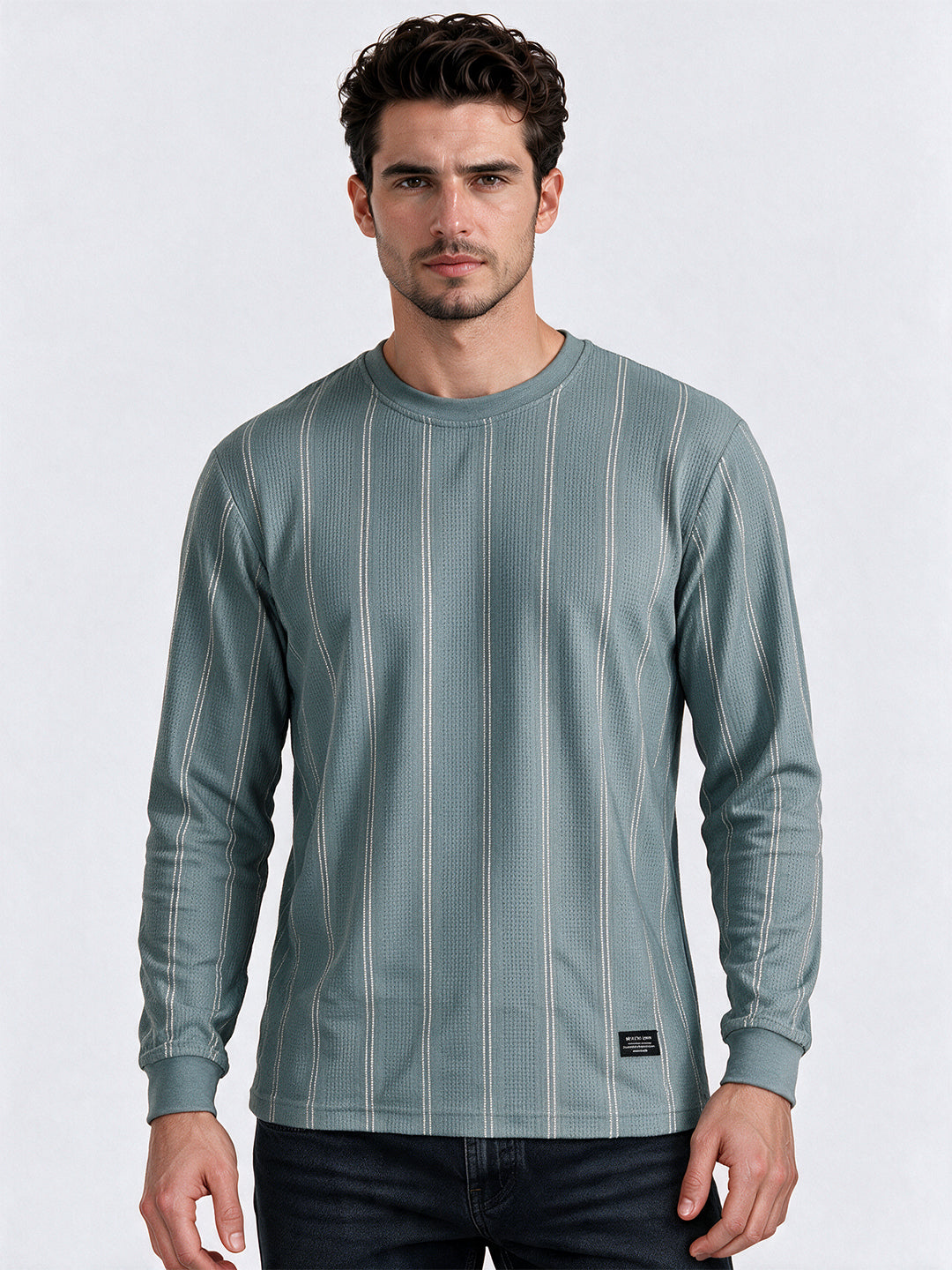 Men's Blended Striped Round Neck Regular Fit Sweatshirt