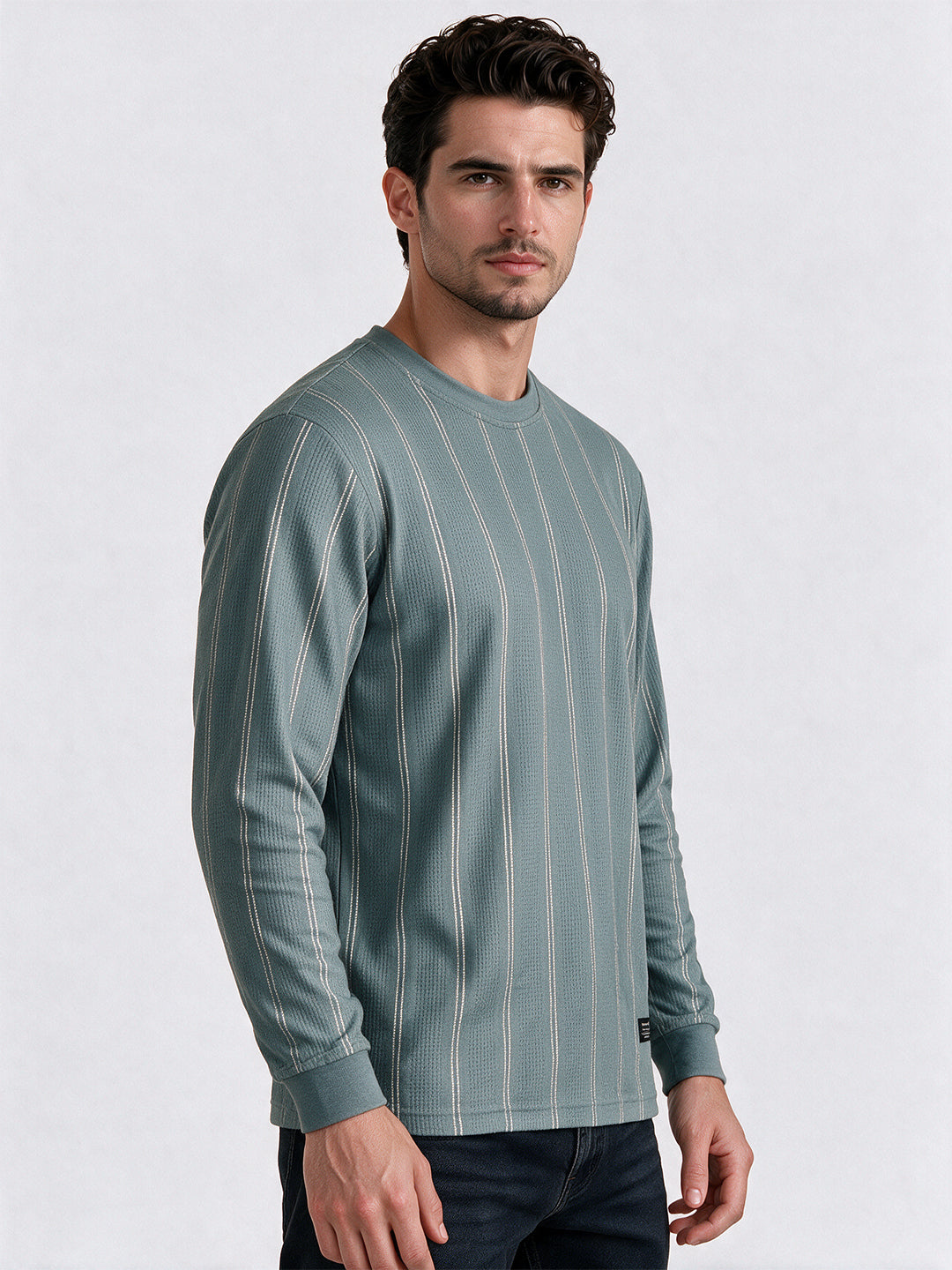 Men's Blended Striped Round Neck Regular Fit Sweatshirt