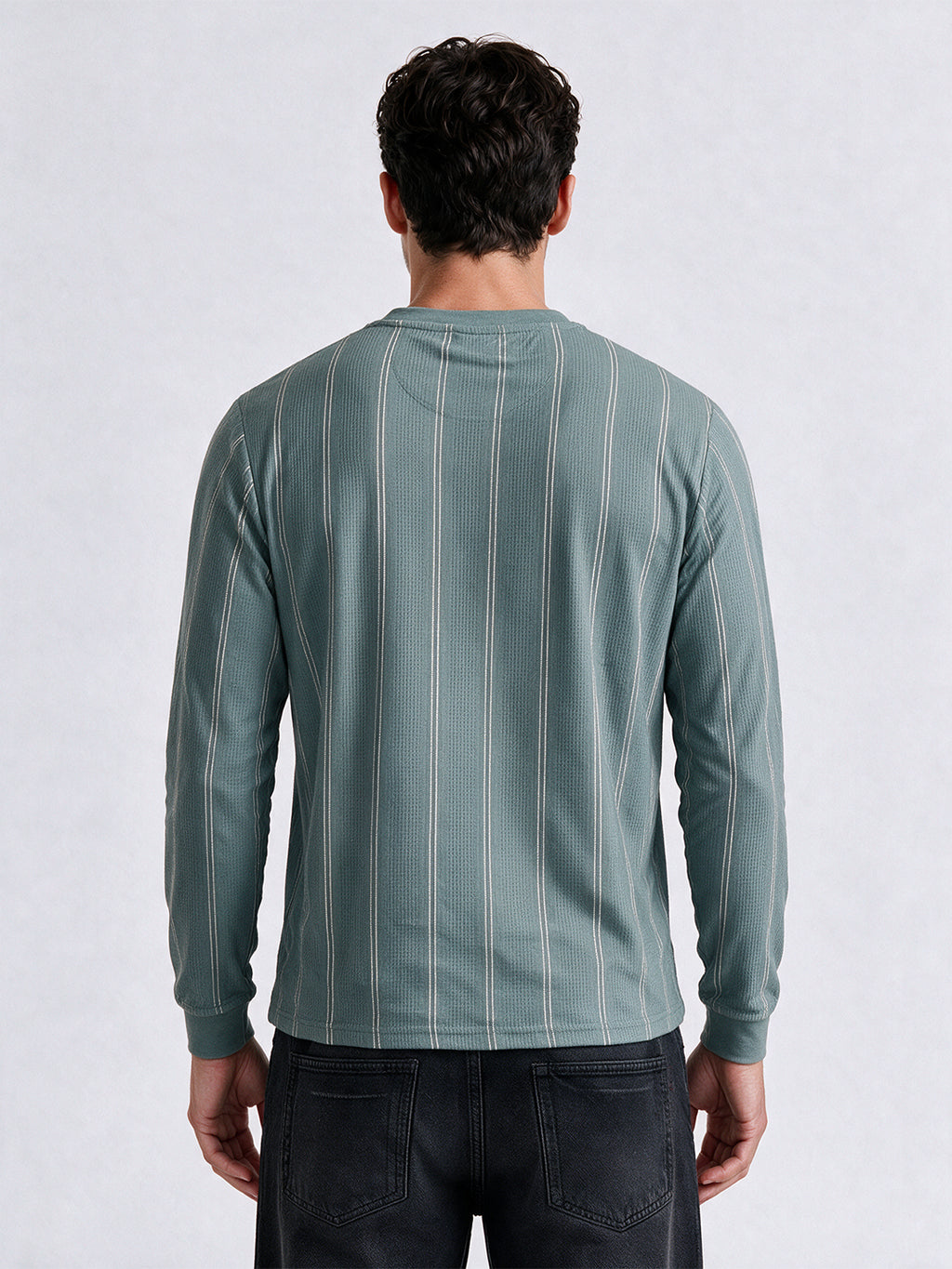 Men's Blended Striped Round Neck Regular Fit Sweatshirt