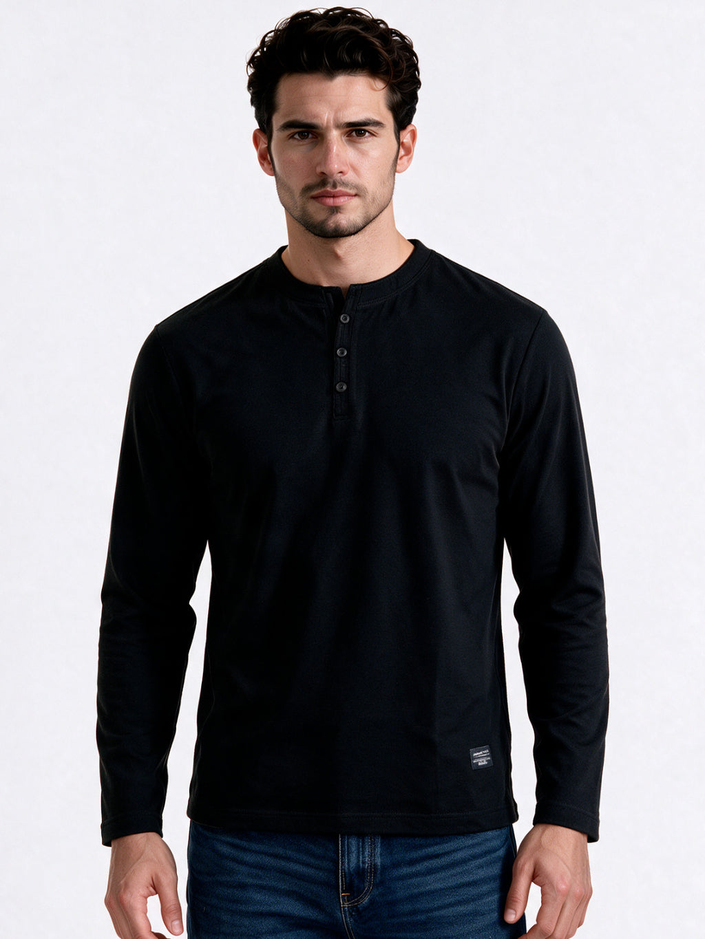 Black Long Sleeve Henley T-Shirt